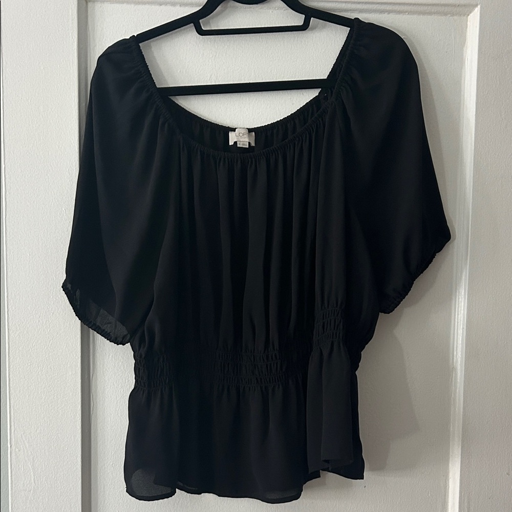 LOFT Black Blouse with Smocked Waist